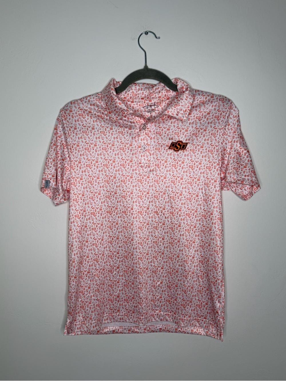 Game Time OSU Oklahoma State Cowboys Orange White All Over Print Golf Polo Kids